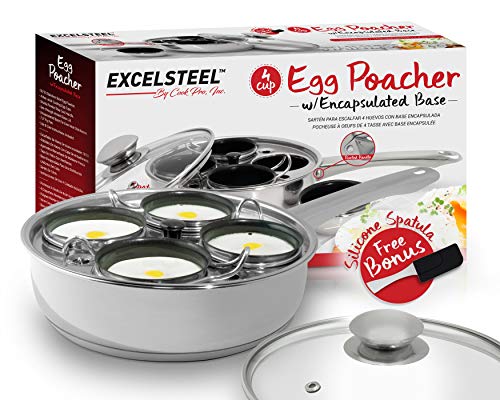 ExcelSteel Non Stick Easy Use Rust Resistant Home Kitchen Breakfast Brunch Induction Cooktop Egg Poacher, 4 Cups, 18/10 Stainless Steel