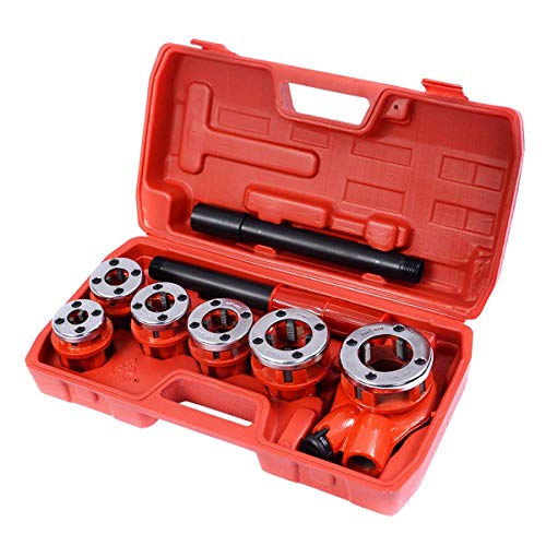 GOFLAME Ratchet Pipe Threader Kit Set Portable W/6 Dies and Case Gas Manual Ratcheting Pipe Threading Tool Set