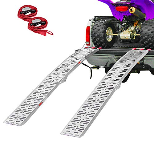 Clevr 7.5' Set of 2 Folding Arched Aluminum Truck Ramps for ATVs, UTVs, Motorcycles, Dirt Bikes, 4 Wheelers, Lawnmowers, 90' Long, 1,500 lbs Capacity