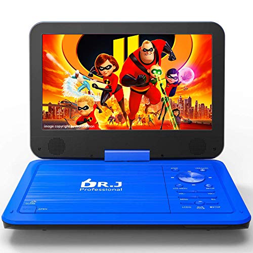 DR. J 12.5' Portable Car headrest Video Player, Region-Free Portable DVD Player 10.5' HD Swivel Screen SYNC TV Remote Control Operate, Rechargeable Battery, AV Cable Car Charger