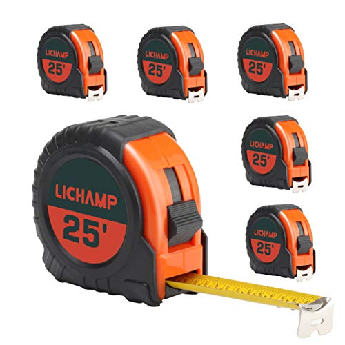 LICHAMP Tape Measure 25 ft, 6 Pack Bulk Easy Read Measuring Tape Retractable with Fractions 1/8, Measurement Tape 25-Foot by 1-Inch