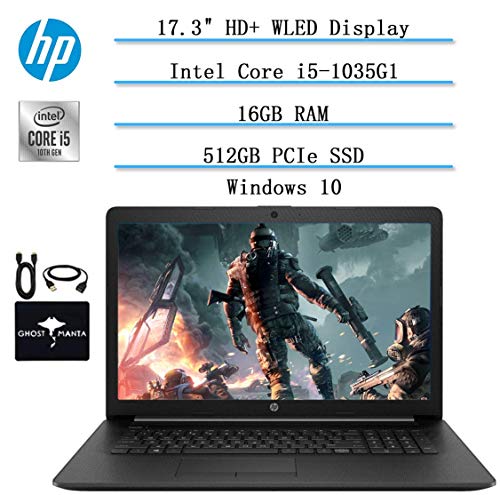 2020 Newest HP 17.3' HD+ Screen Laptop Computer, Intel Quad-Core i5-1035G1 (Up to 3.60GHz, Beat i7-8550U), 16GB DDR4 RAM, 512GB PCIe SSD, Webcam, DVD-RW, HDMI, Wifi, Bluetooth, Win10, w/GM Accessories