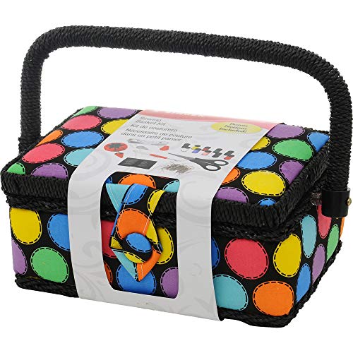 SINGER 07272 Polka Dot Small Sewing Basket with Sewing Kit Accessories