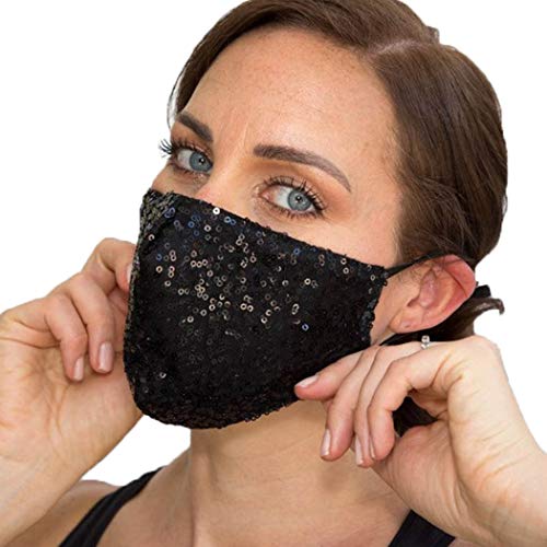 Fstrend Sparkly Sequins Black Mouth Covering Masquerade (Black)