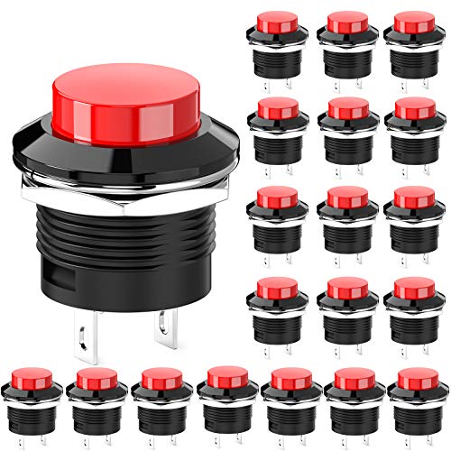 DIYhz Momentary Push Button Switch Mini No Lock Round Switch AC 250V / 3A AC 125V /6A Off-ON Red Cap(20pcs)