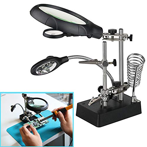 Dandelion 2.5X 7.5X 10X LED Light Magnifier & Desk Lamp Helping Hand Repair Clamp Alligator Auxiliary Clip Stand Desktop Magnifying Glasses