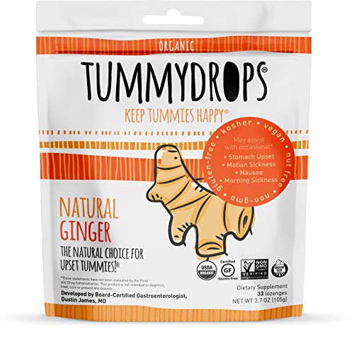 Natural Ginger Tummydrops (Resealable Bag of 30 Individually Wrapped Drops) Certified Oregon Tilth USDA Organic, Non-GMO Project, GFCO Gluten-Free, and Kof-K Kosher