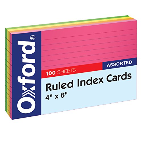 Oxford Neon Index Cards, 4' x 6', Ruled, Assorted Colors, 100 Per Pack (99755EE)