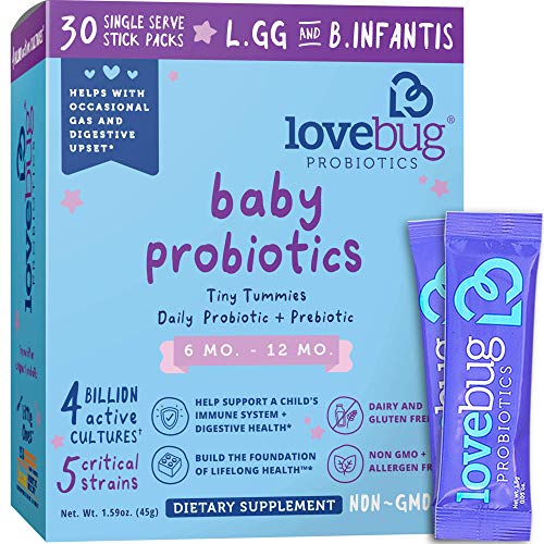 Lovebug Probiotics for Babies, Probiotics & Prebiotics for 6 to 12 Months Old Babies, Pack of 30 Sticks