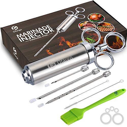 Ofargo Stainless Steel Meat Injector Syringe with 3 Marinade Injector Needles for BBQ Grill Smoker, 2-oz Large Capacity, Including Paper User Manual, Recipe E-Book (Download PDF)