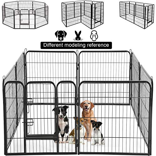 Dog Pen Extra Large Indoor Outdoor Back or Front Yard Fence Cage Fencing Doggie Rabbit Cats Playpens Outside Fences with Door Dog Fence Playpen Heavy Duty 8 Panels 40 Inches Exercise Pen Dog Crate Cag