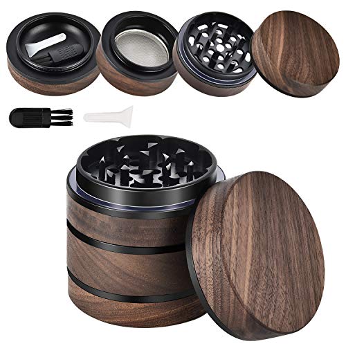 Herb Grinder 4 Piece Wooden Grinder 2.5 inch Grinders for Herb, Large Capacity Spice Grinder with Pollen Catcher (Wooden Texture)