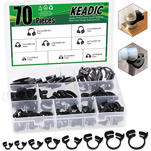 Keadic 70-Pcs 8 Sizes Heavy Duty Speedy Double Snap Grip Nylon Hose Clamps Assortment Kit, for Polaris Sweep Hose - Black