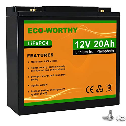 ECO-Worthy 12V 20Ah Lithium Iron Phosphate Battery, LiFePO4 Deep Cycle Rechargeable Battery