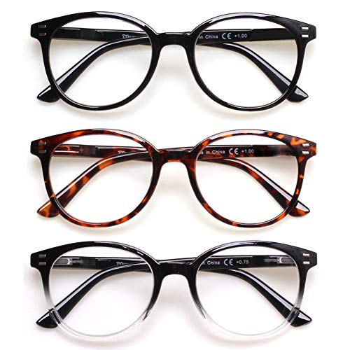 3 Pack Reading Glasses Spring Hinge Stylish Readers Black/Tortoise for Men and Women (3 Mix, 1.0)