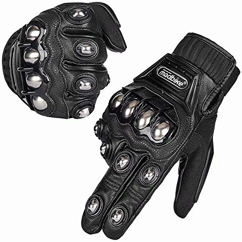 ILM Alloy Steel Leather Hard Knuckle Touchscreen Motorcycle Bicycle Motorbike Powersports Racing Gloves (XXL, (LEATHER) BLACK)
