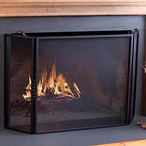Plow & Hearth 3 Panel Flatguard Fireplace Screen, 50' W x 30' H, Black