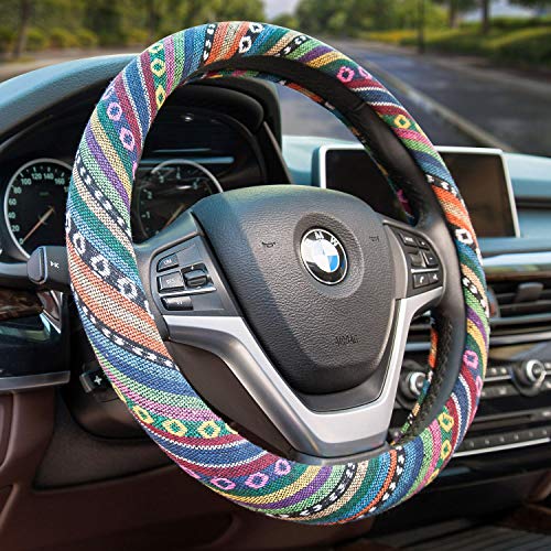 Valleycomfy Boho Universal 15 inch Steering Wheel Covers with Cloth for Women