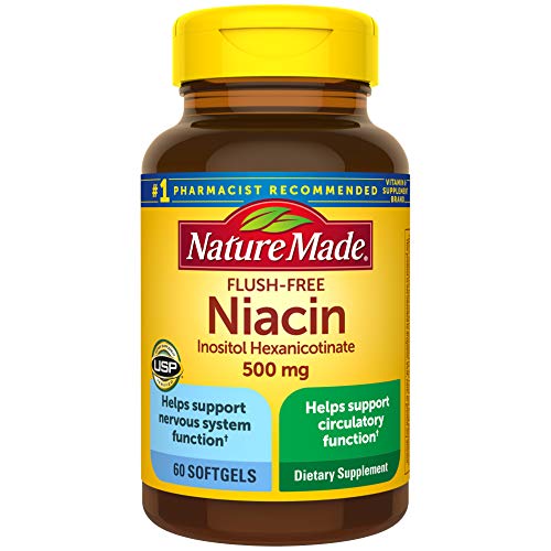 Nature Made Flush-Free Niacin 500 mg Softgels, 60 Count (Packaging May Vary)