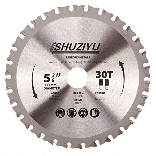 LSHUZIYU 5-3/8” (136mm) 30T Arbor 20mm with 5/8' and 10mm Washer. Ferrous Metal Circular Saw Blade for Battery Cordless Saw. Alumium Stainless Cutting