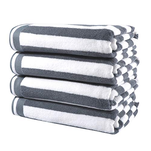 CASOFU Bath Towel Set, Cabana Stripe Bath Towels, Premium Cotton Bath Towels with Light Stripe - 100% Ring Spun Cotton Large Pool Towels - 2 Piece (Grey, 4 Pack)