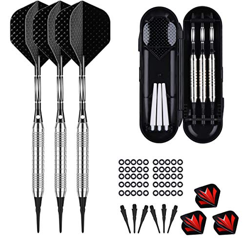 Soft Tip Darts Set - 18g Darts Plastic Tip - 16g Dart Barrels w/ 50 O-Rings + Black Alu Shafts White Frosted Rods + Extra 50 Replacement Soft Tips Accessories for Electronic Dart Board