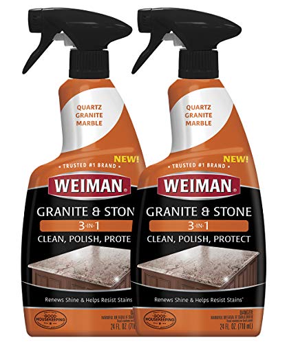 Weiman Granite Cleaner and Polish - 2 Pack - 24 Ounce - Streak-Free, pH Neutral Formula for Daily Use on Interior and Exterior Natural Stone