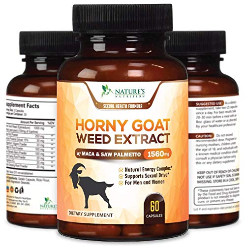 Horny Goat Weed Extra Strength 1560mg for Men & Women, Supports Natural Desire, Stamina & Strength with Maca, L-Arginine, Saw Palmetto & Tongkat Ali, Made in USA, Best Energy - 60 Capsules