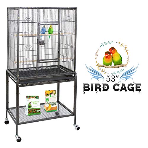 ZENY Bird Cage with Stand Wrought Iron Construction 53-Inch Pet Bird Cage Play Top Parrot Cockatiel Cockatoo Parakeet Finches Birdcage