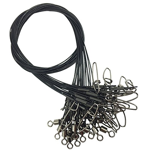 25pcs/lot 150LB Heavy Duty Fishing Wire Rigs Leaders Stainless Steel Fishing Line Leaders Trace with Swivels Snaps Fishing Lures Hooks Swivels Tackle Leader Rigging (Black)