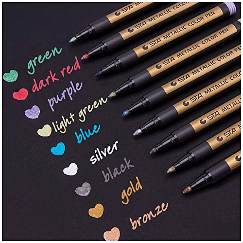 Dyvicl Metallic Markers Paint Marker Pens - Medium Point Metallic Markers for Rock Painting, Black Paper, Gift Card Making, Scrapbooking, Fabric, Metal, Ceramics, Wine Glass, Set of 9