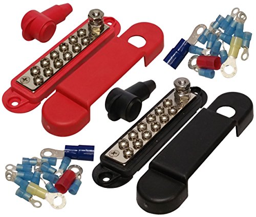 (Pair - Red & Black) 12 Terminal Distribution Block -BUSBARS- With Ring Terminals