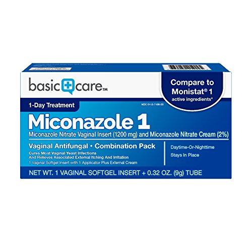 Basic Care Miconazole Nitrate Vaginal Insert (1200 mg) and Miconazole Nitrate Cream (2%) Combination Pack, 1-Day Treatment For Vaginal Yeast Infection