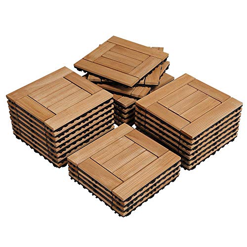 Yaheetech 27PCS Wood Flooring Decking Deck Tiles Interlocking Patio Pavers Tiles Solid Wood and Plastic Indoor Outdoor 12 x 12in Natural Wood