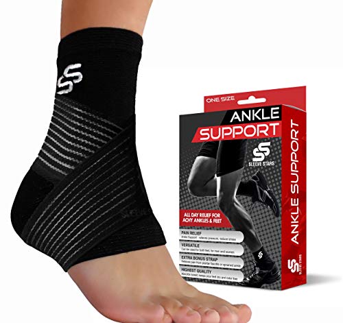 Sleeve Stars Ankle Brace for Plantar Fasciitis Pain Relief – Breathable Orthopedic Ankle Support Brace with Compression Strap for Sprained Ankle; Soft Foot Sleeve for Injury – Ankle Braces for Men & Women (Single)