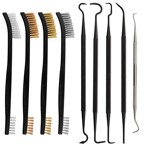 Braudel Gun Cleaning Brush & Pick Kit-Double Ended Brass Copper Nylon Steel Brush & Ploymer Metal Picks Set, 9pcs