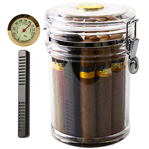 XIFEI Acrylic Humidor Jar with Humidifier and Hygrometer,humidor That can Hold About 18 Cigars (Clear)