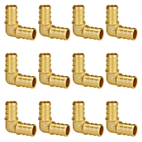 SUNGATOR 1/2 Inch 90 Degree Elbow PEX Fittings Lead Free Brass Crimp for PEX Pipe in Plumbing Jobs (12-Pack)