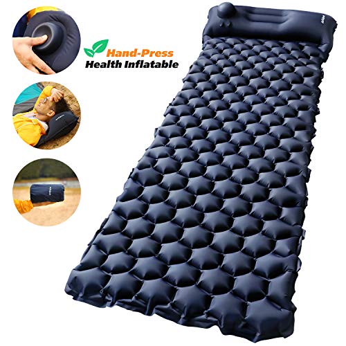 Camping Sleeping Pad with Built-in Pump - AirExpect Upgraded Inflatable Camping Mat with Pillow for Backpacking, Traveling, Hiking, Durable Waterproof Air Mattress Compact Ultralight Hiking Pad