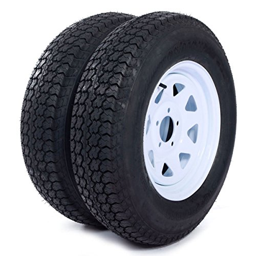 AutoForever 2pcs Trailer Tires & Rims ST205/75D15 F78-15 205/75-15 15' 5 Lug 4.5' Wheel White Spoke
