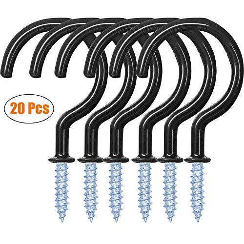 WaterLuu 20 Pack 2.9 Inches Ceiling Hooks,Vinyl Coated Screw-in Wall Hooks, Plant Hooks, Kitchen Hooks, Cup Hooks Great for Indoor & Outdoor Use -(20 Black)