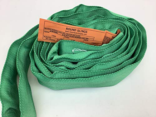 Endless Round Slings from 3'-20' Poly with 5300-40,000 lbs Vertical WLL, 4200-32,000 lbs Choker WLL, 10,600-80,000 lbs Basket WLL (Green-5300 lbs Vertical & 10,600 lbs Basket WLL, 6 ft)
