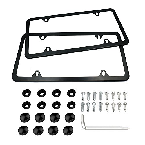 Indeed BUY Newest 2 Pcs 4 Holes Stainless Steel Black License Plate Frame,Car Licenses Plate Covers Holders Frames for Plates with Screw Caps.