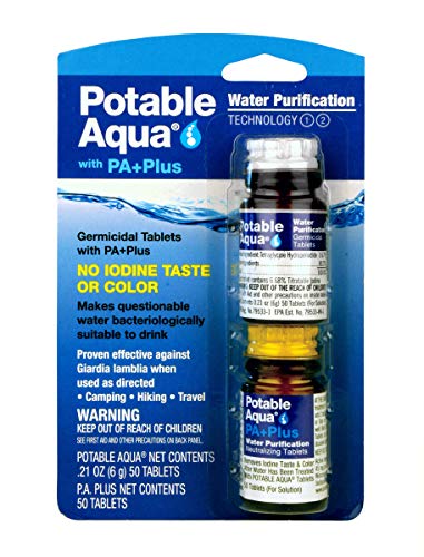 Potable Aqua Water Purification Tablets With PA Plus - Two 50 count Bottles