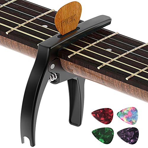 Guitar Capo,TANMUS 3in1 Zinc Metal Capo for Acoustic and Electric Guitars (with Pick Holder and 4Picks)，Ukulele，Mandolin，Banjo，Classical Guitar Accessories