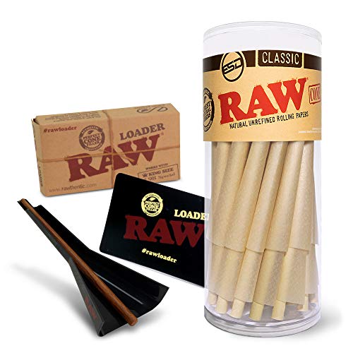 RAW Classic King Size Pre-Rolled Cones Bundle - 50 Pack and Cone Loader