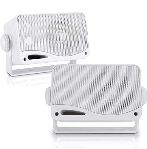 3-Way Weatherproof Outdoor Speaker Set - 3.5 Inch 200W Pair of Marine Grade Mount Speakers - in a Heavy Duty ABS Enclosure Grill - Home, Boat, Poolside, Patio, Indoor Outdoor Use - Pyle PLMR24 (White)