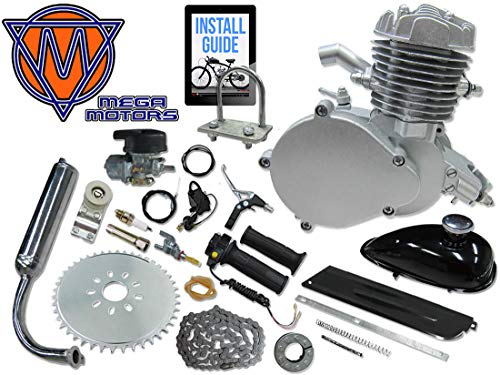 Mega Motors 66/80cc Silver Motorized Bicycle Kit – 2 Stroke Gas Powered Bike Motor Engine