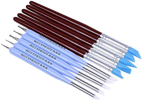 Ejiubas Clay Sculpting Tools Polymer Stylus Tool Set 5 X 2 Way Dotting Tool Modeling Clay 5 Pcs Rubber Brushes Wipe Out Tool Pottery Supplies Ceramics Tool Kit 10Pcs