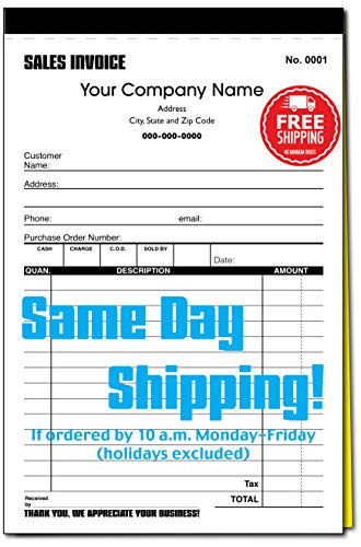 Custom Sales Invoice Personalized Duplicate Carbonless Form with Your Company Name - 2 Books (100 Sets) Numbered